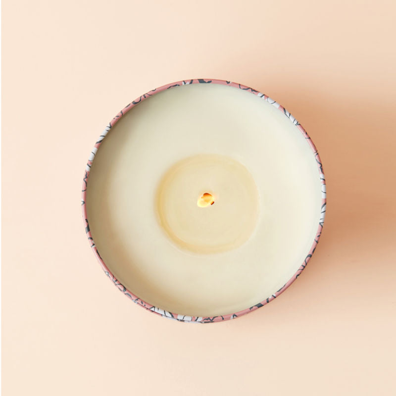 An overhead view of Sunkissed Rose candle, showing its natural wax.