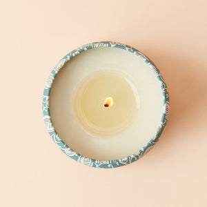 An overhead view of Orange and Blossom candle, showing its natural soy wax.